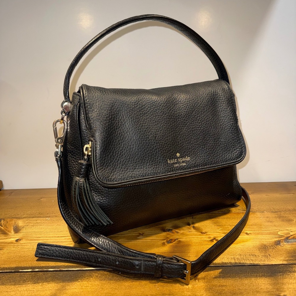 Kate Spade Cobble Hill Small Devin Black Pebbled Leather Satchel Crossbody Bag